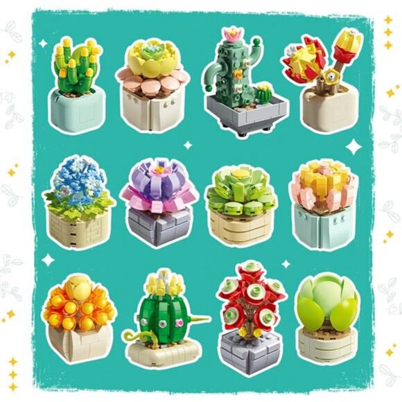 𝟭𝟬𝟵𝟱 PCS Succulent Flower Building Set, 12 Beautiful Potted Plants, Ideal - Picture 3 of 7